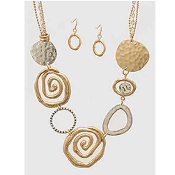 Mixed metal necklace and earrings - Picture 1 of 5